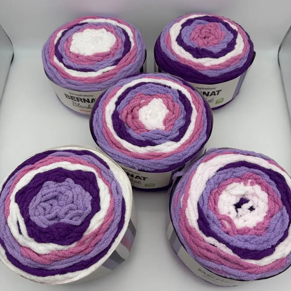 Bernat Baby Blanket Stripes Yarn Lot of 5 x 10.5 oz Joann Exclusive Little Lilac